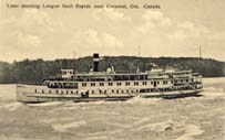 Liner shooting Longue Sault Rapids near Cornwall, Ont., Canada postcard