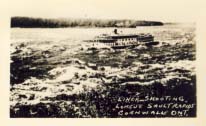 Liner shooting Longue Sault Rapids, Cornwall, Ont. postcard