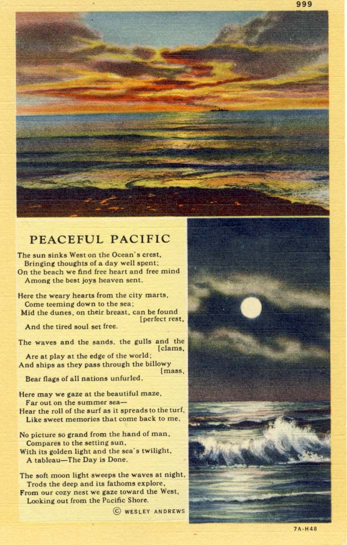 Peaceful Pacific postcard, 1937