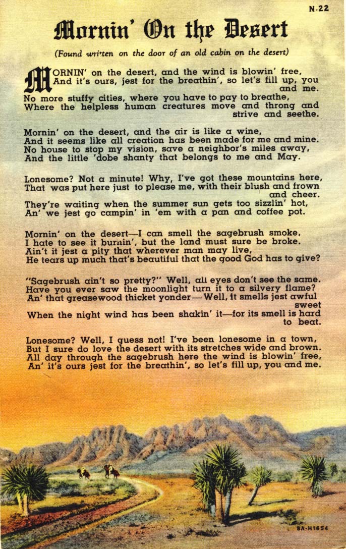 Mornin' on the desert postcard 1938