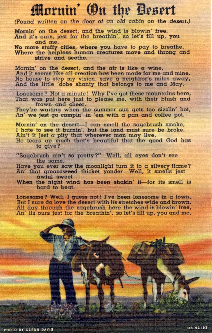 Mornin' on the desert, postcard, 1940