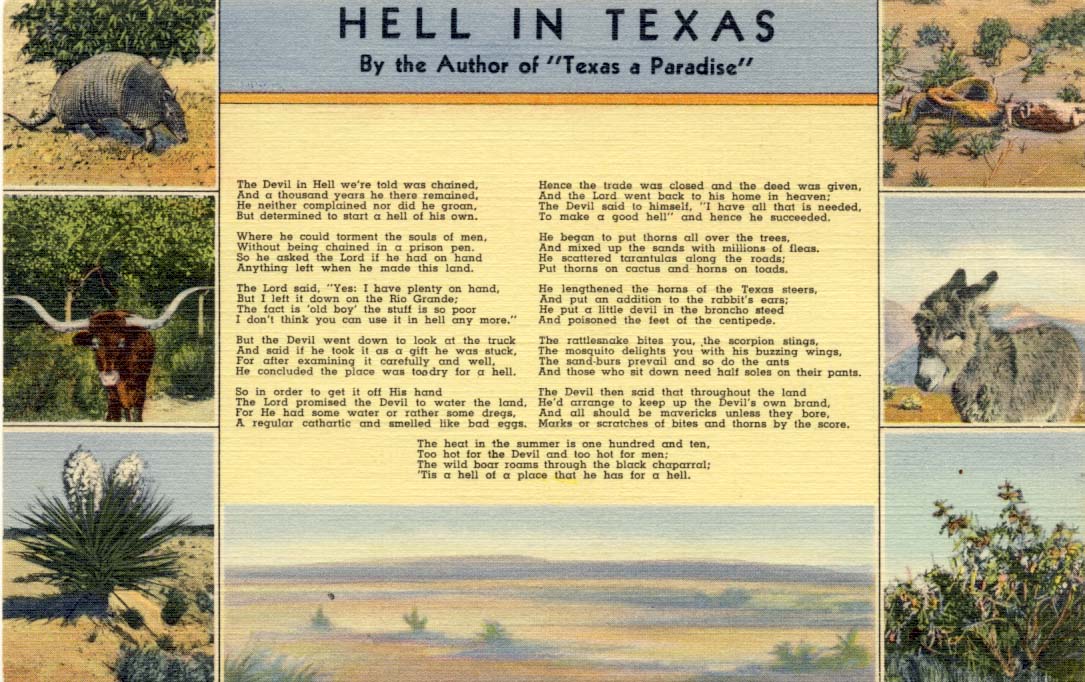 Hell in Texas, postcard, 1938