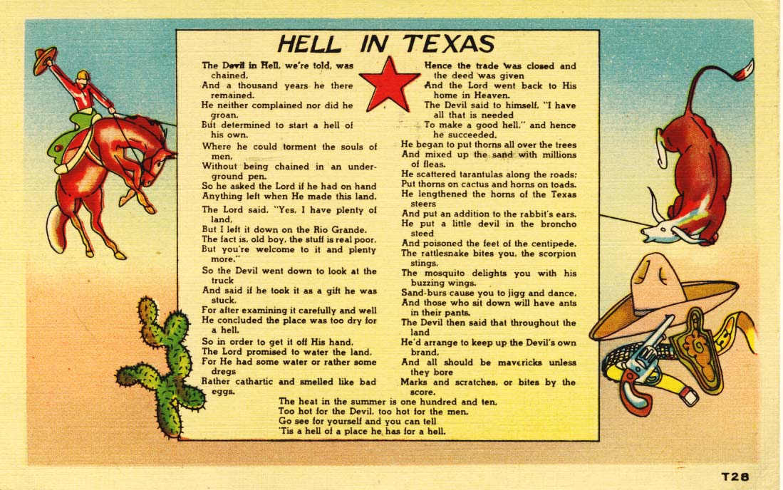 Hell in Texas, postcard, 1944