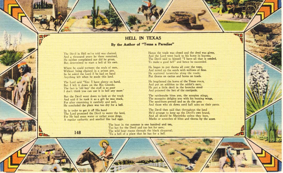 Hell in Texas, postcard, 1944
