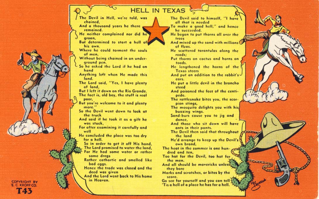 Hell in Texas, postcard 1950s