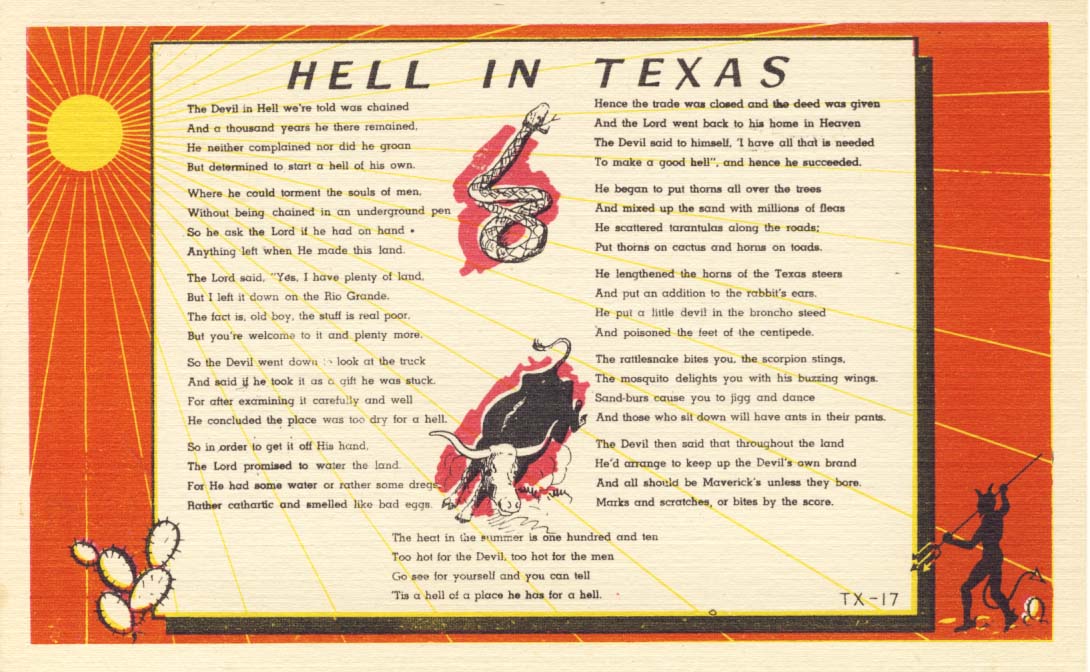 Hell in Texas, postcard 1943