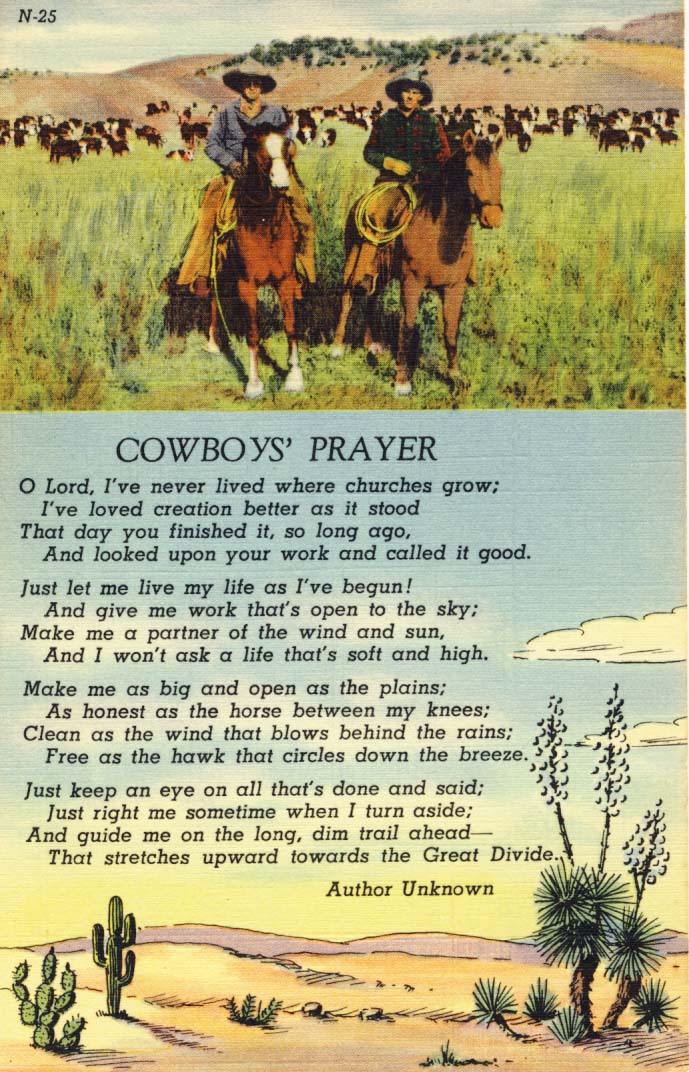 Cowboys' prayer postcard 1939