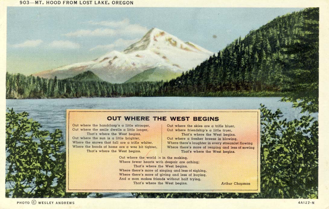 Out where the West begins postcard 1934.