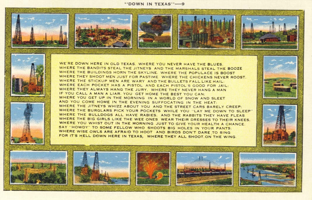 Down in Texas postcard 1930s