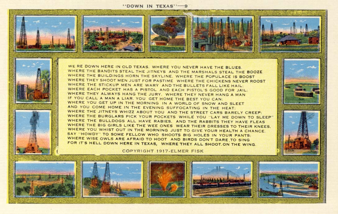 Down in Texas postcard 1930s