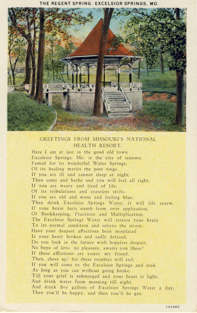 Greetings from Missouri's national health resort postcard 1930s