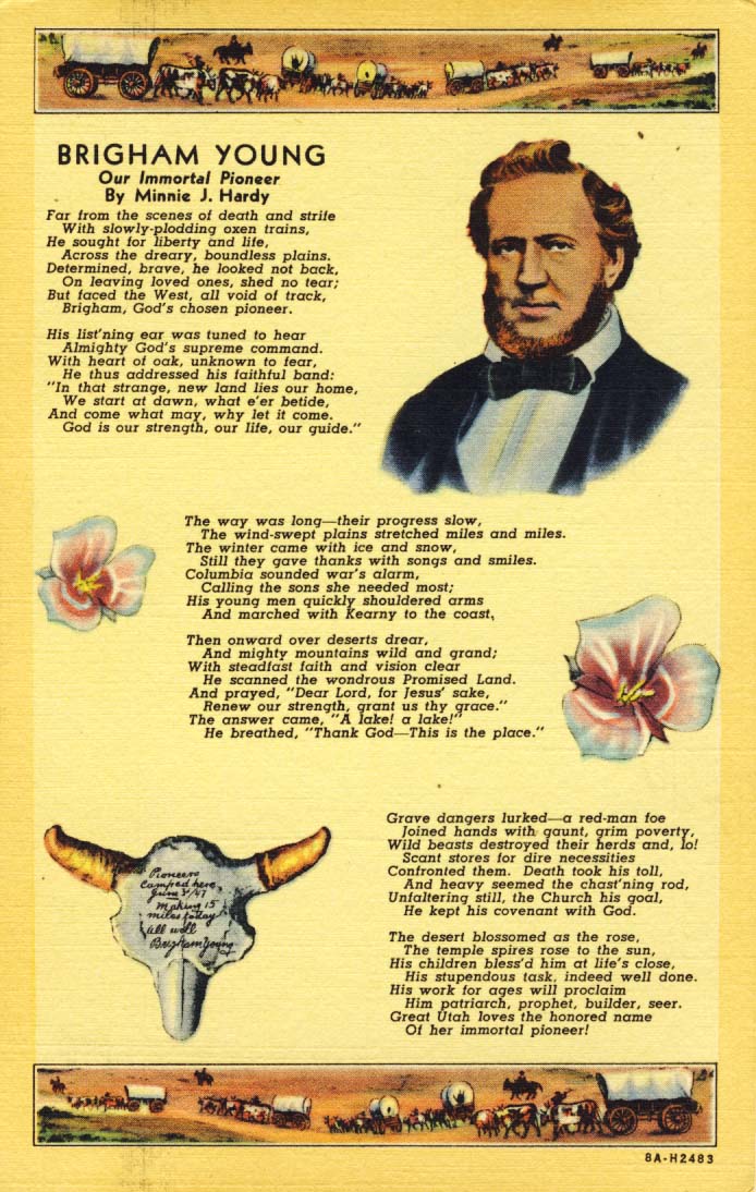 Brigham Young: our immortal pioneer postcard 1938