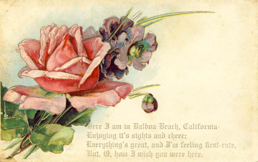 Here I am in Balboa Beach, California postcard 1910