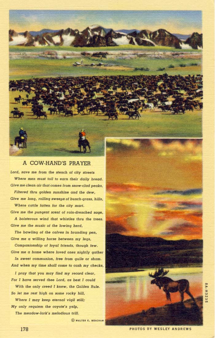 A cow-hand's prayer postcard 1938