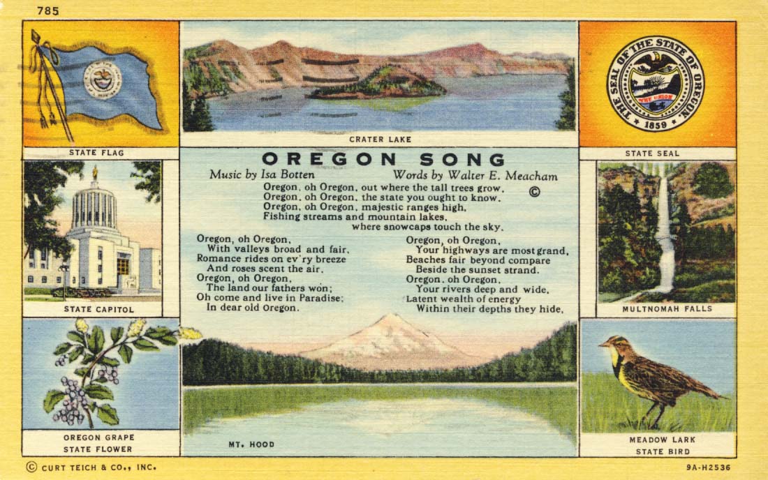 Oregon song postcard, 1939
