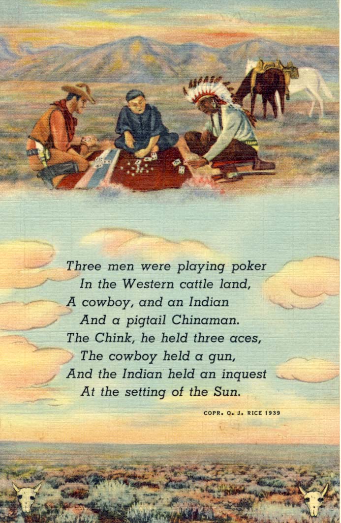 Three men were playing poker postcard 1939