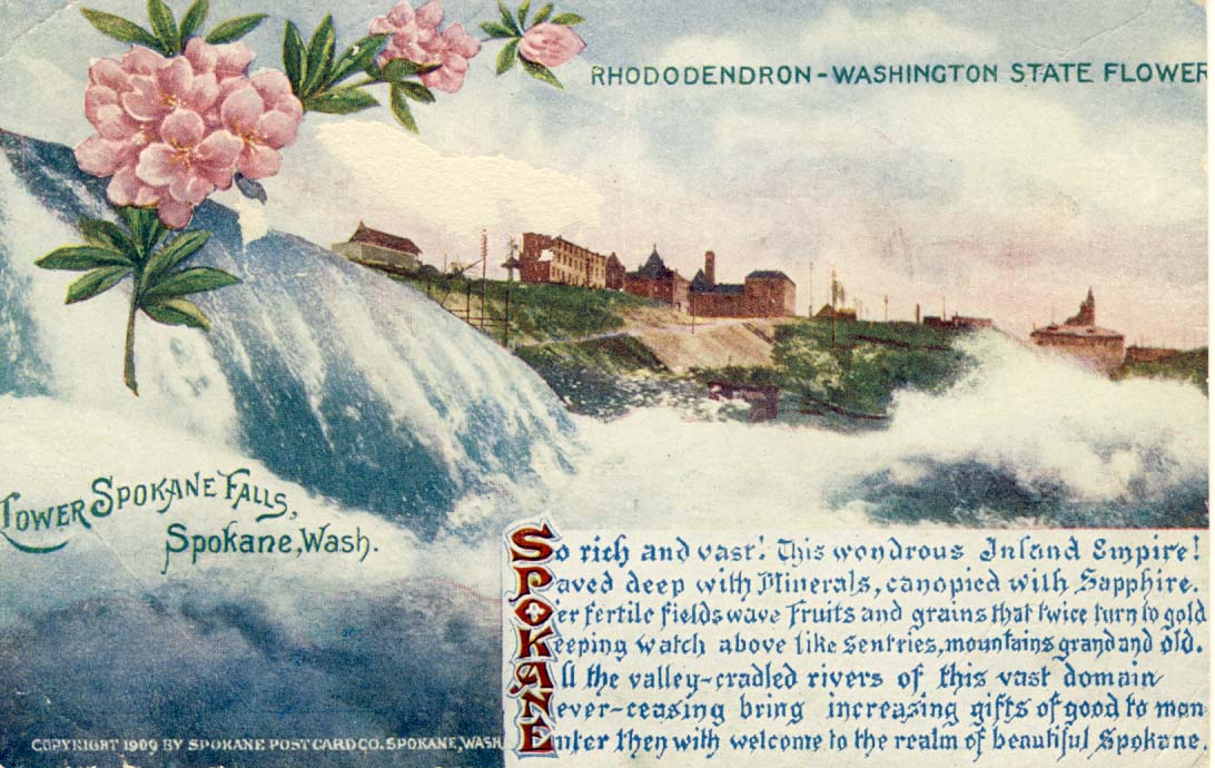 Lower Spokane Falls postcard 1909
