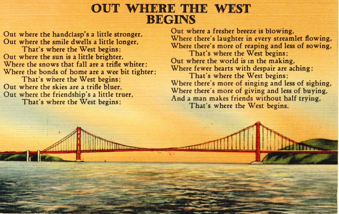 Out where the West begins postcard 1940s