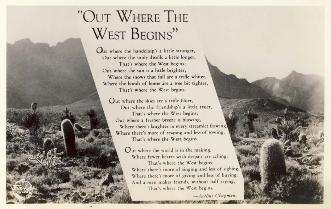 Out where the West begins postcard 1940s
