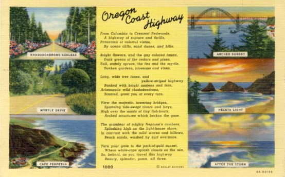 Oregon Coast highway postcard, 1938