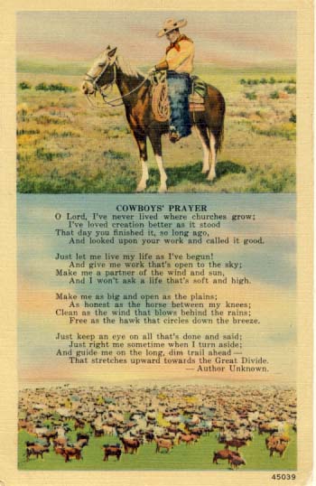 Cowboys' prayer postcard 1940s
