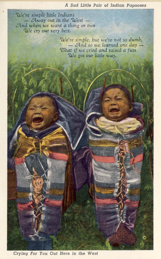 A sad little pair of Indian papooses postcard