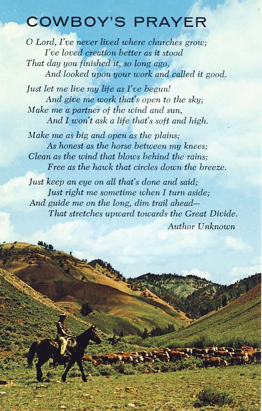 Cowboy's prayer postcard